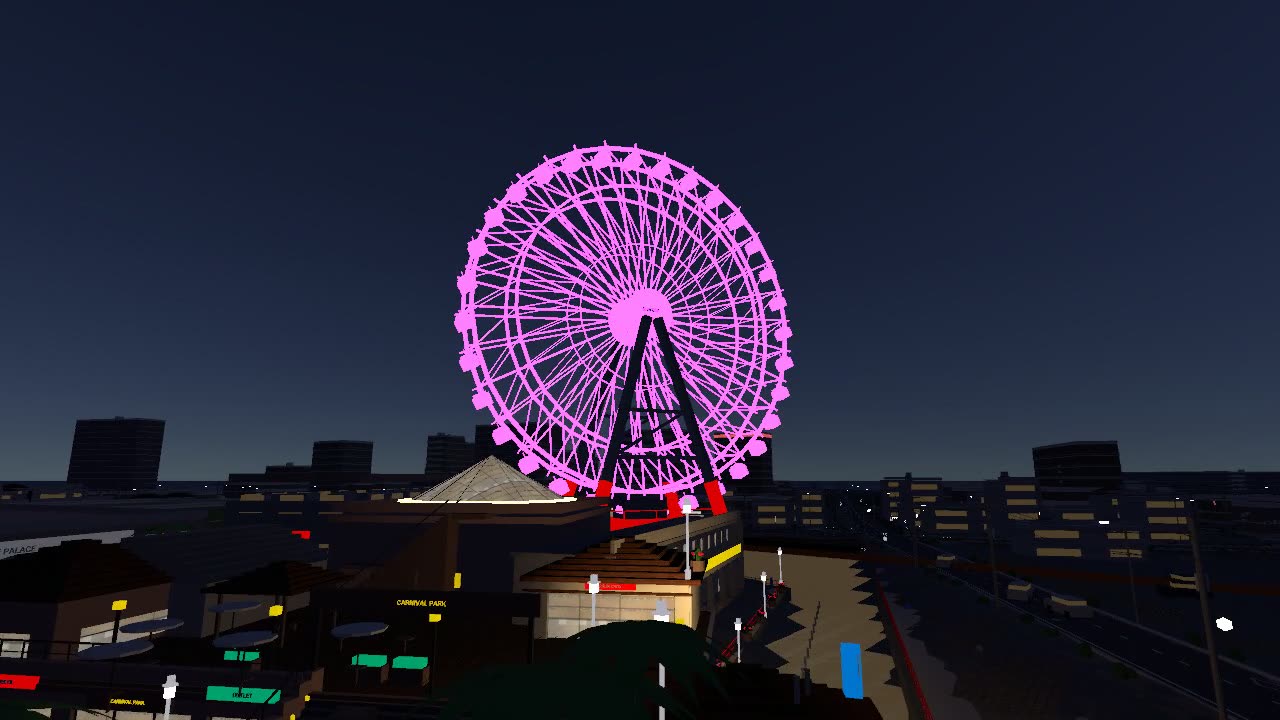 夜の観覧車のライトアップ